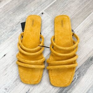 Forever 21 Yellow Gold Faux Suede Strap Slide Sandal